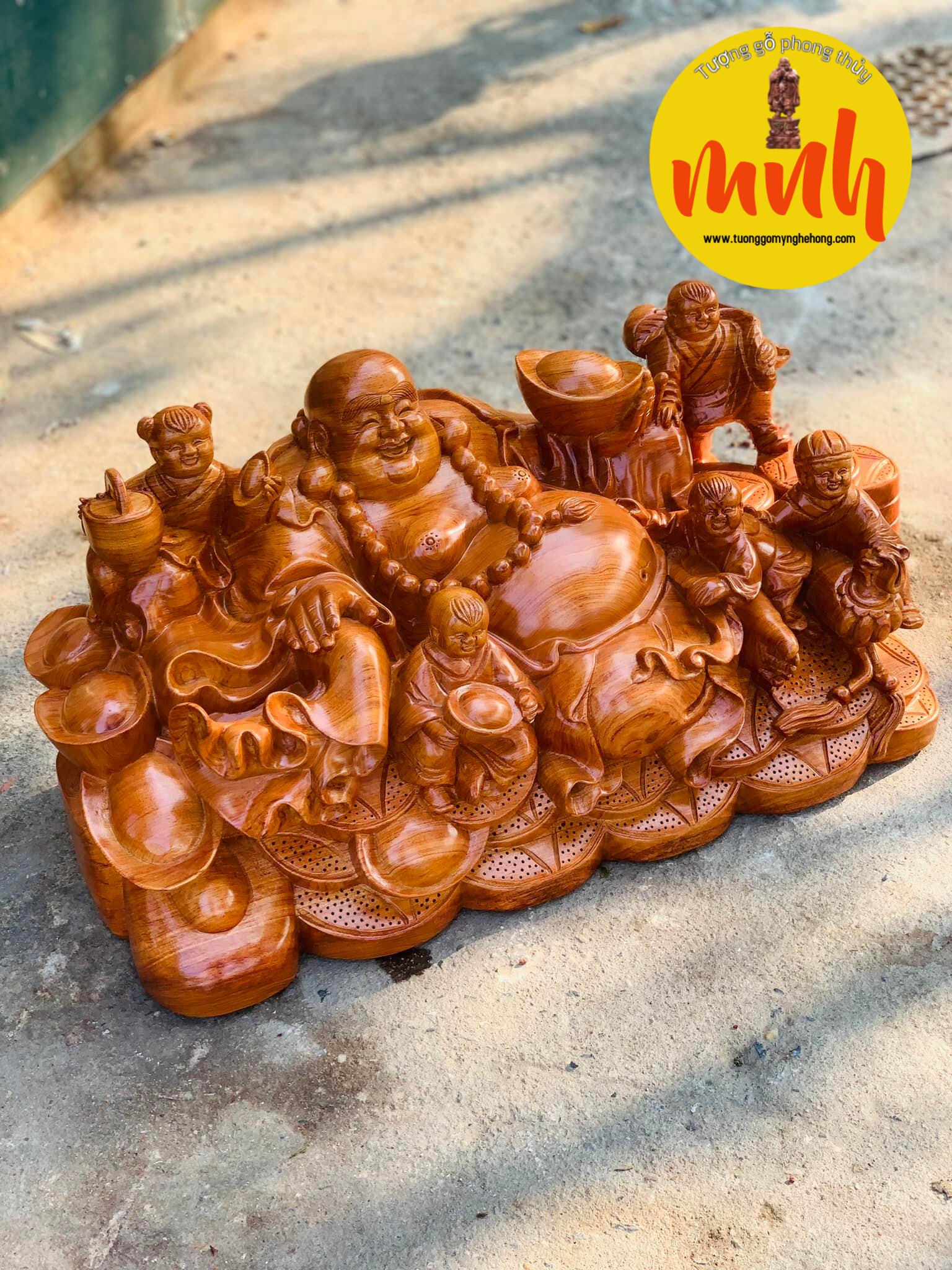 Tượng Phật Di Lặc Ngũ Phúc Hoan Hỷ Gỗ Hương Đá